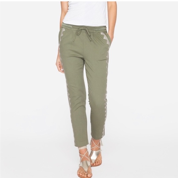 NWT Johnny Was Embroidered Green Stretch Twill Pants! - Picture 1 of 6